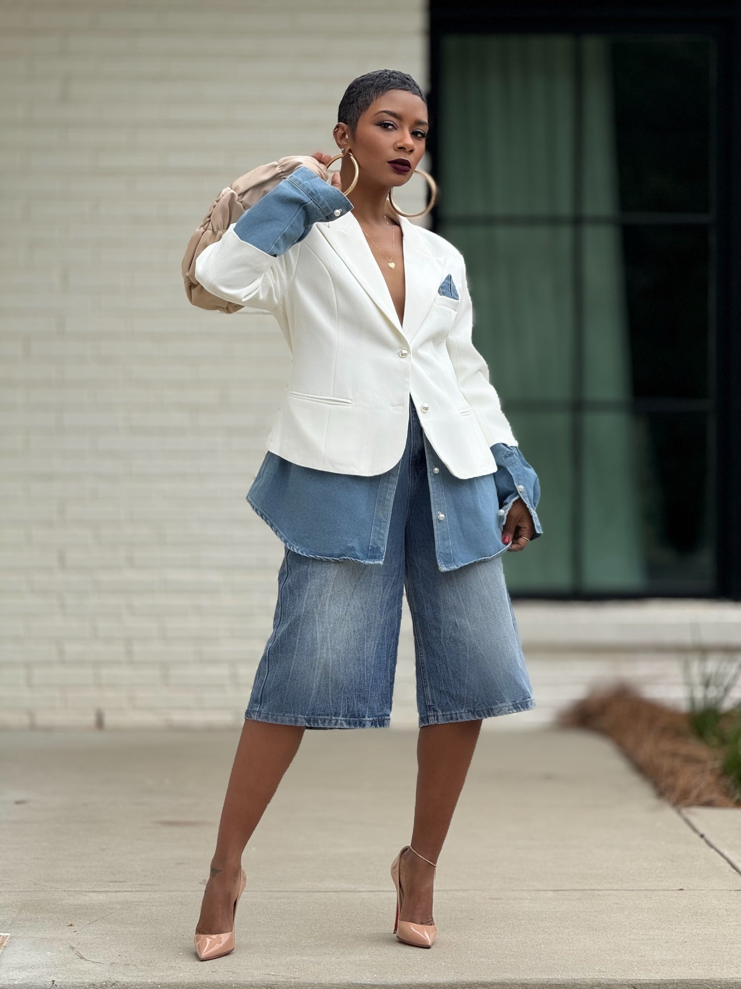 YAS EDIT Pearl Denim Blazer | Review Description & Policies