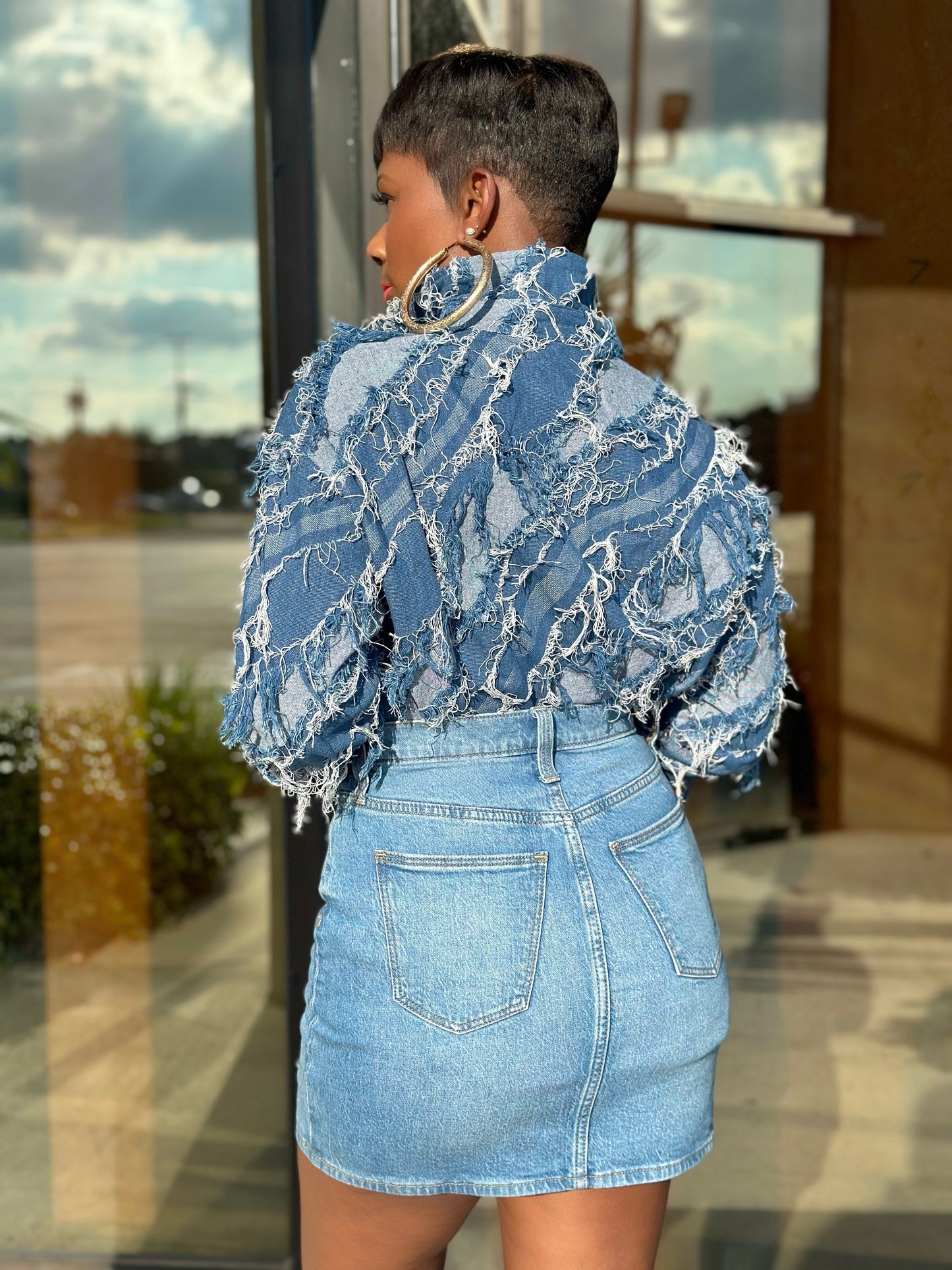 Distressed Denim Shirt (Available in 4X)