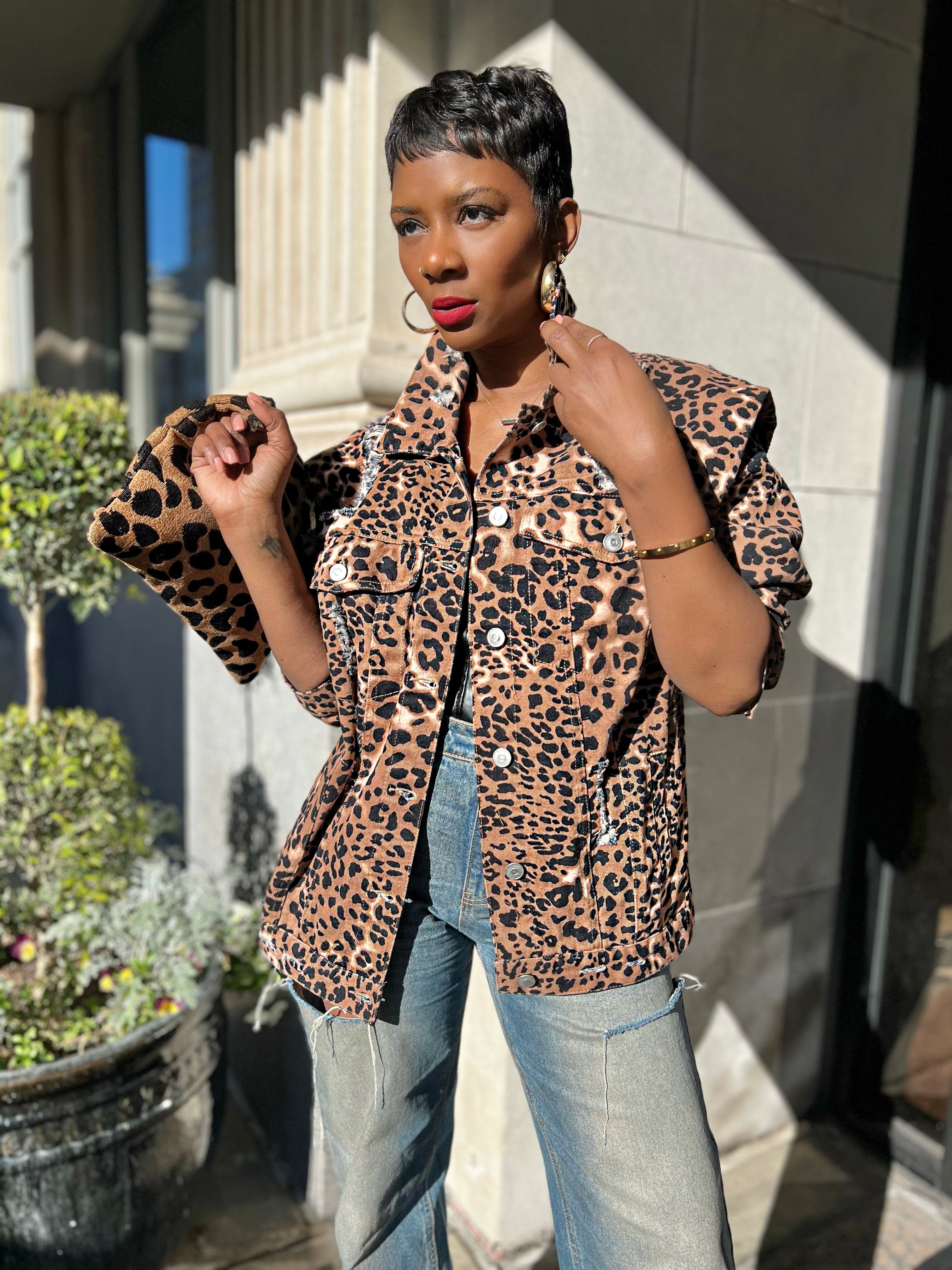 Cheetah denim outlet jacket