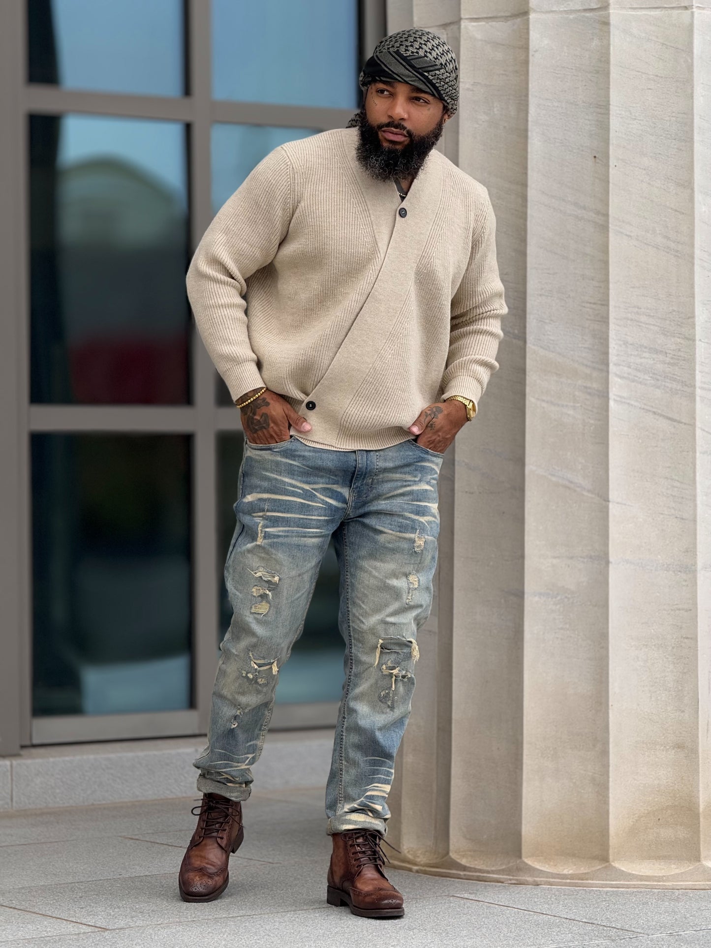 Men Beige Sweater | Review Description & Policies